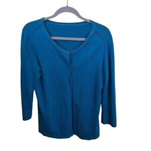 Coldwater Creek Silk Cotton Blend 3/4 Sleeve Teal Cardigan Sweater Size M